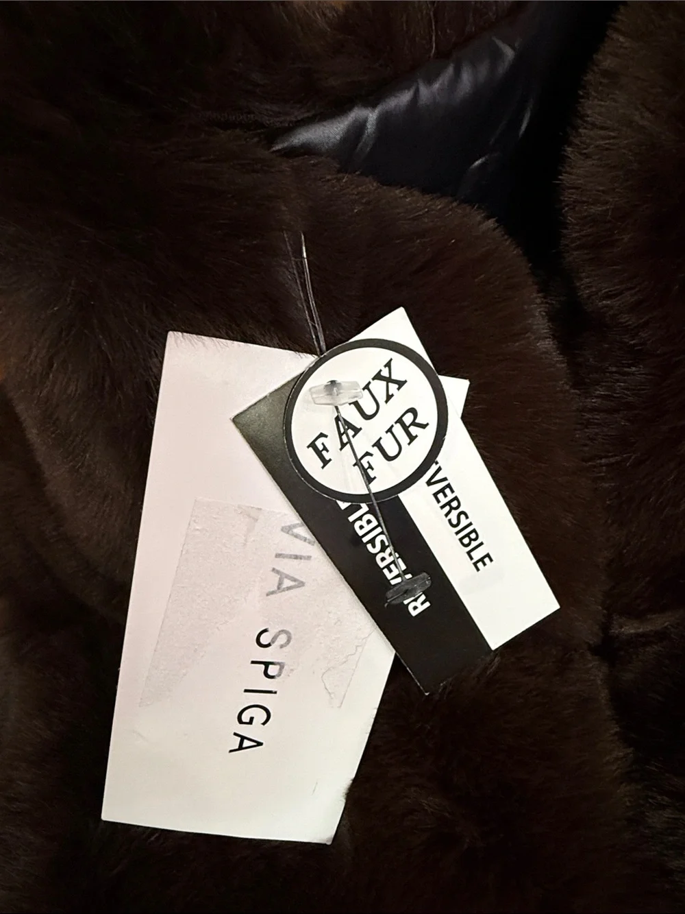 Reversible Via Spiga Chocolate Brown Faux Fur Puffer Vest Womens Zipper Front